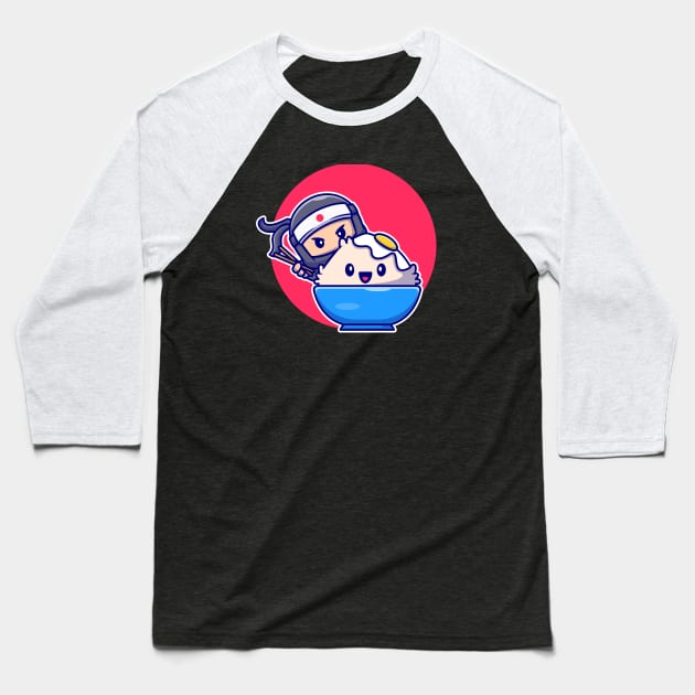 Cute Ninja Eating Tamago Rice Bowl With Chopstick Baseball T-Shirt by Catalyst Labs